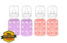 Lifefactory 4oz Glass Baby Bottles 4pk, Lavender/Cantaloupe, Silicone Sleeve