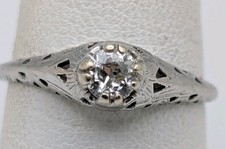 Antique Art Deco 1920's 14K White Gold Diamond Solitaire Engagement Ring .30ct