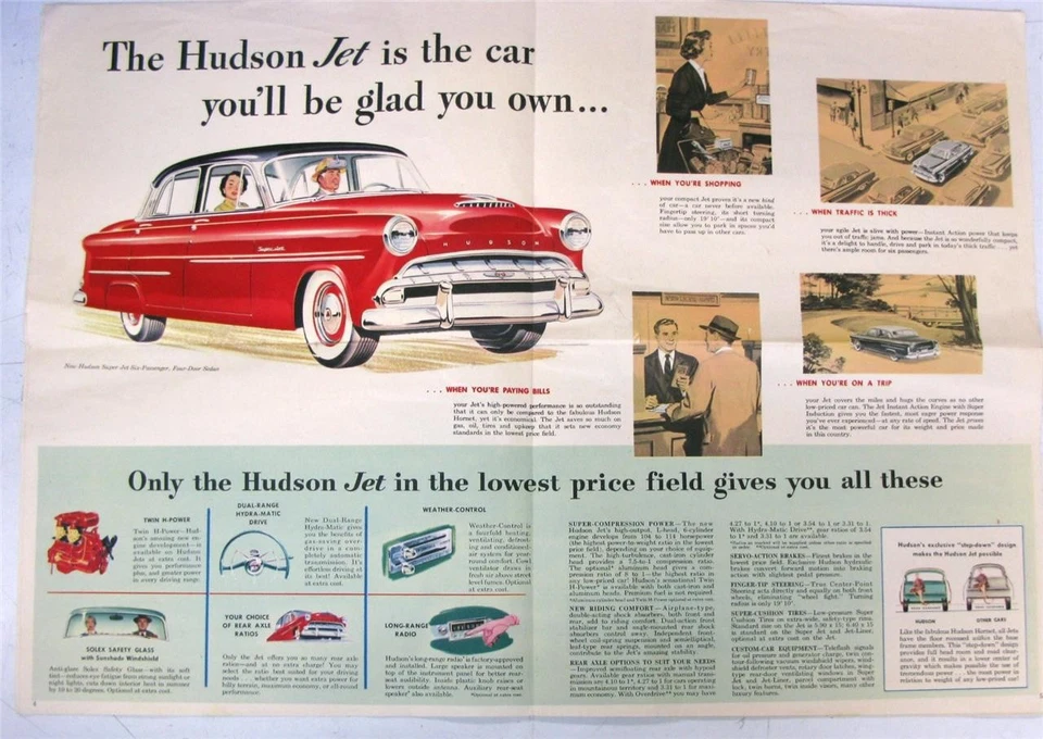 HUDSON Hornet Wasp Jet Car Sales Brochure LF USA 1954#9-53 1000M AM5402 — 第 3/4 张图片