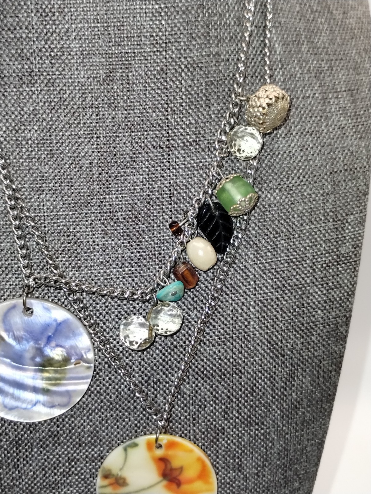 Abalone Shell Multicolor Silvertone Necklace Doub… - image 8