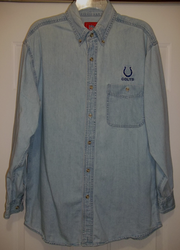 Vintage NFL Indianapolis Colts Herren Denim LS Hemd Knopfleiste gesticktes Logo Größe M