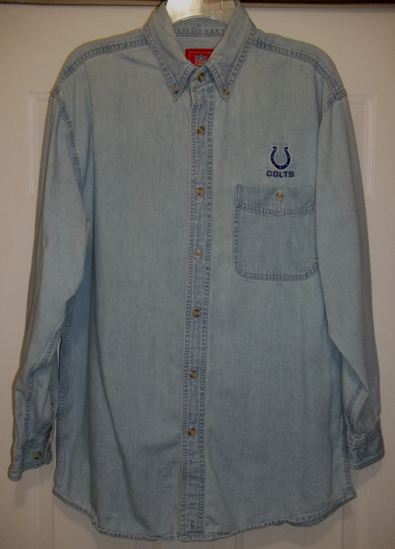 Vtg NFL Indianapolis Colts Mens Denim LS Shirt Button Up Embroidered Logo Size M