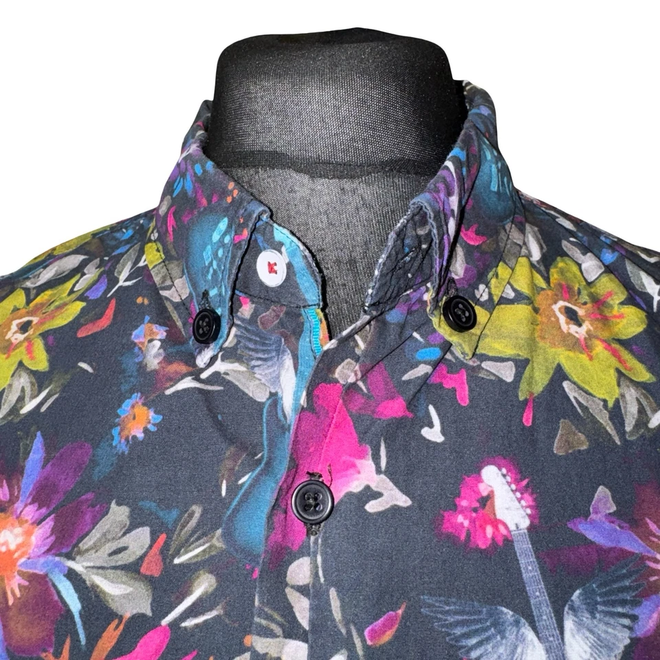 JOE BROWNS Shirt Mens LARGE (46") Long Sleeve Floral & Guitar Design - Изображение 3 из 4