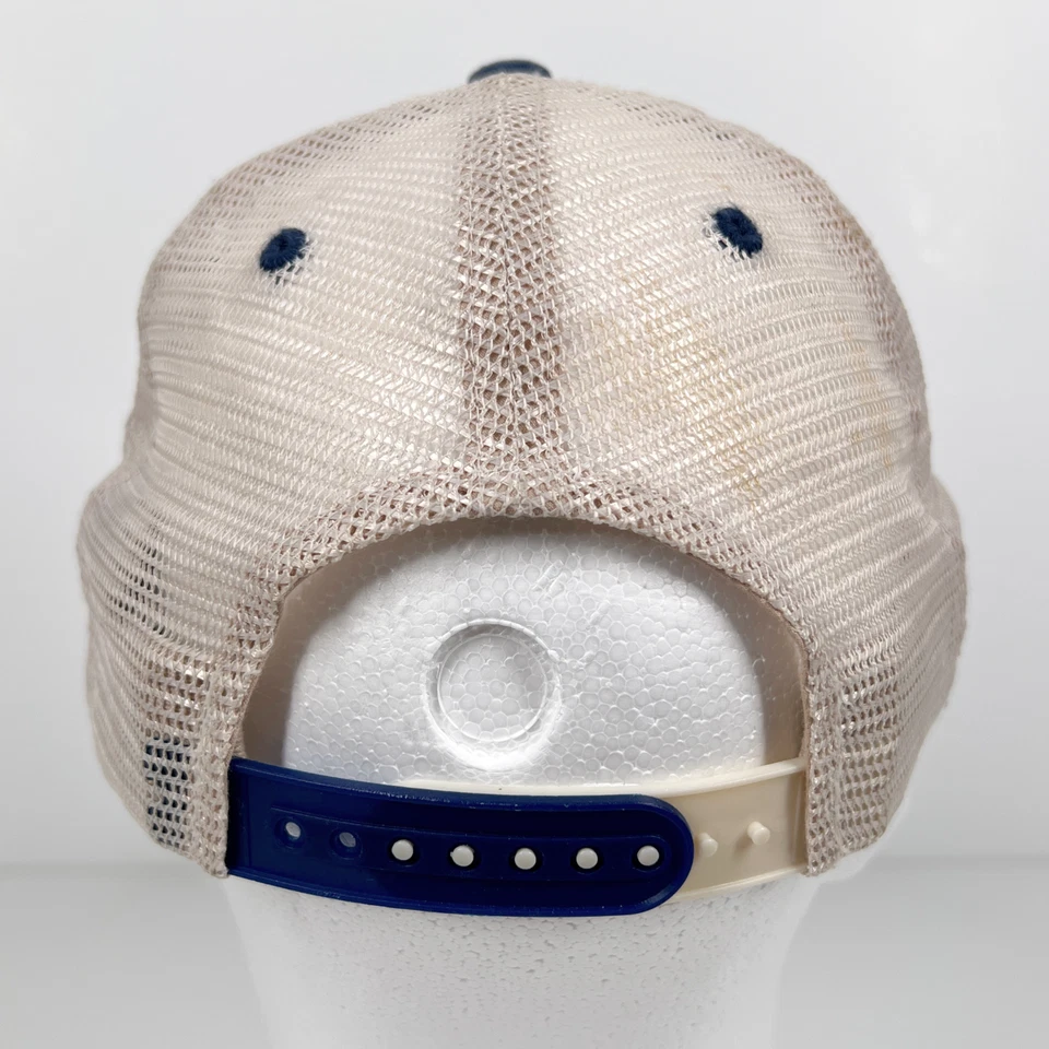 Kansas Jayhawks Adult OS Blue Beige Embroidered Mesh Snapback Trucker Hat Cap - Image 4 of 4