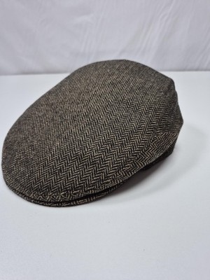 Scala Hat Flat Cap Fitted Men's L Brown Herringbone Tweed Newsboy Classic Italy