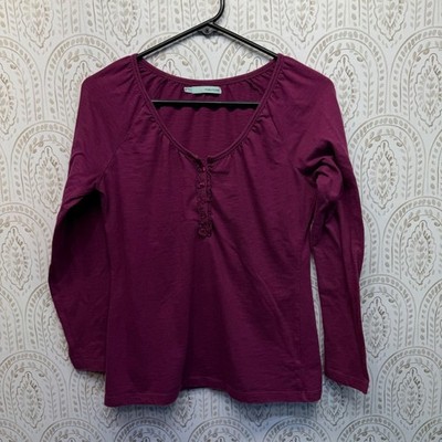 Maurices Womens Long Sleeve Henley Top Berry Pink Purple Ruffle Y2K Medium