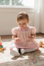Nannette Baby Girl Dress 18-24 Months Pink Gingham Duck Applique Lace Trim Vtg