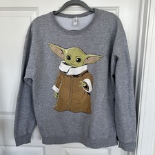 Grogu Baby Yoda Gray Crewneck Sweatshirt Adult Large Jerzees Star Wars
