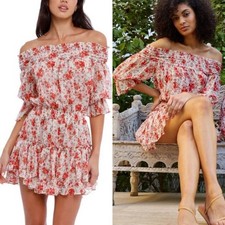 Misa Darla Poppy Floral Mini Dress Large Red Ruffle Romantic Feminine Coquette