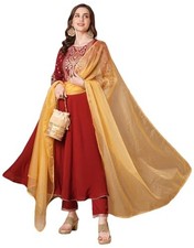 GoSriKi Women's Rayon Viscose Printed Anarkali Kurta with Pant  Dupatta