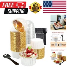 50 Pack Jumbo Cupcake Cups with Lids, 5oz Foi...