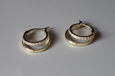 Orecchini a cerchio doppio rivestiti in oro giallo sterling/14 carati QVC Diamonique zirconi - 5/8"