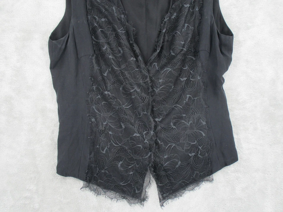 Blusa Anne Klein 10 Seda Encaje Bruja Capricho Gótico Oscuro Coqueta Botón Delantero Foto 4 de 4