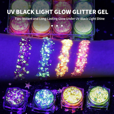 Glow in The Dark Body Face Glitter Gel for Women, 12 Colors Makeup Chunky Fin...