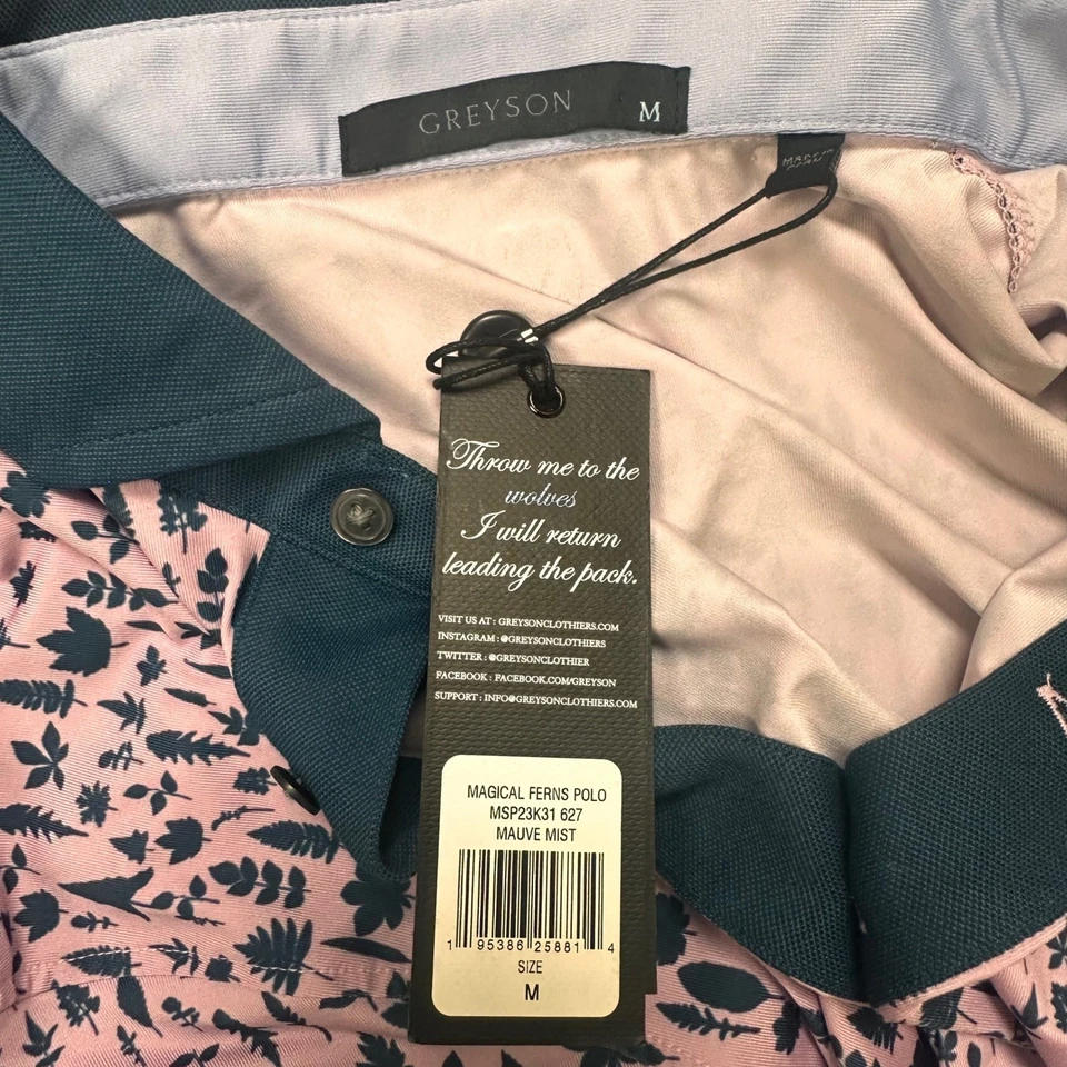 Camisa Polo Greyson Magical Ferns Para Hombres Talla M Malva Estampado Niebla Golf Atlética Nueva con Etiquetas Foto 4 de 4