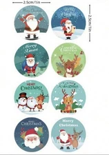 40 PCs Round 1” Merry Xmas Stickers Business Env Seals Santa Reindeer Snowman 2
