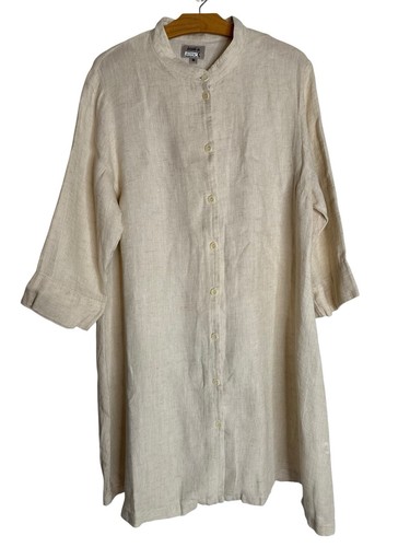 Flax Natural Linen Tunic Shirt Dress Beach Minimalist Lagom Japan Style M - Picture 2 of 11