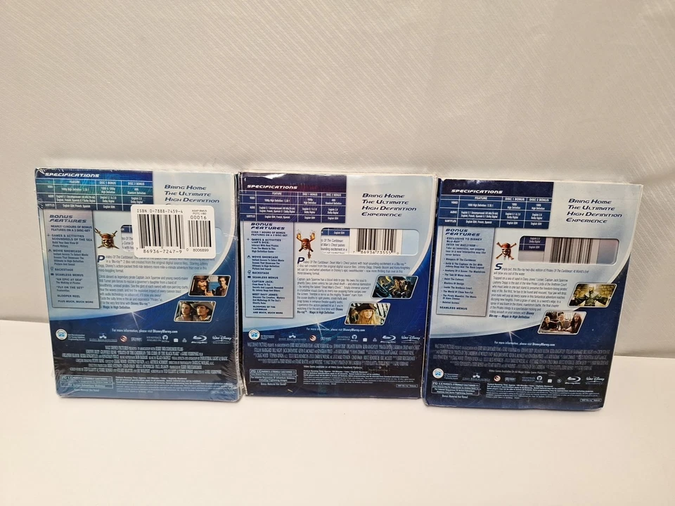 Pirates of the Caribbean Trilogy Blu-Ray DVD Lot Johnnny Depp w/ Slipcases New - Image 2 of 3