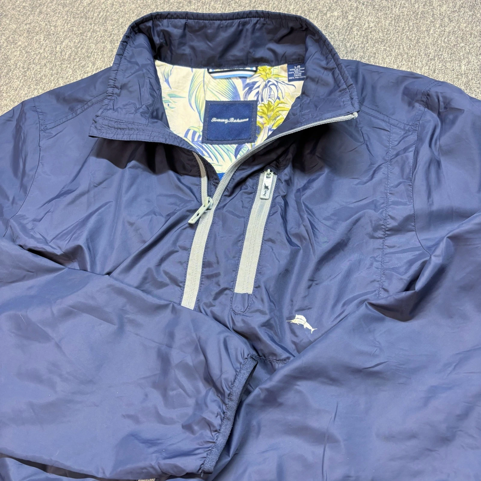 Tommy Bahama Nine Iron Windbreaker Mens Large Full Zip Jacket Tropical Packable