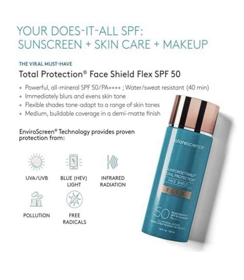 Colorcience Protección Total Protector Facial Flex FPS 50 Mediano, 1.8 fl. oz. Foto 3 de 3