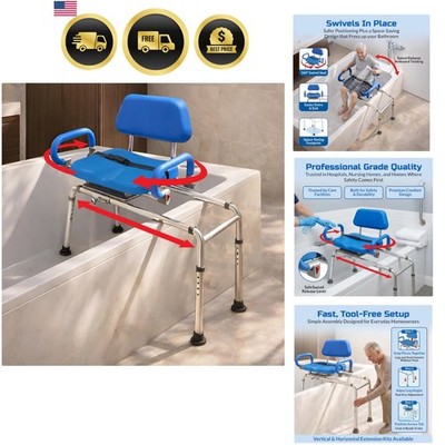 Carousel Sliding Shower Chair Tub Transfer Bench with Swivel Seat,  Padded, P...