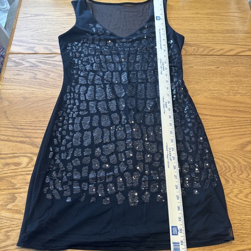 Mini Vestido Express Negro Lentejuelas Sin Mangas Cuello en V Fiesta Bodycon M Mediano Club - Imagen 7 de 10