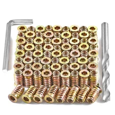 80Pcs 1/4"-20 Threaded Inserts for Wood Hex Drive Nut Assortment Furniture Repai