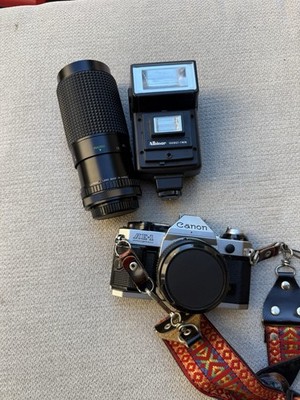 Canon AE-1 Program 35mm Film Camera w/ 50mm Lens, 80-200mm Zoom, Flash & Leather