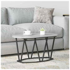 Tavolino da Caffè Ovale Grigio Sonoma 80x40cm Legno Ingegnerizzato Metallo Industrial Chic Basso
