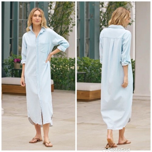 NEW Frank & Eileen Rory Long Sleeve Denim Classic Blue Wash Maxi Shirtdress Sz M - Picture 2 of 6