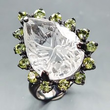 Handmade 24 ct+ Natural Quartz Ring 925 Sterling Silver Size 7.5 /R439633