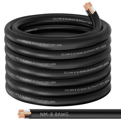 50Ft NM-B 8/3 Wire with Ground,8/3 8 Gauge 3 Conductor Wire,8-3 Copper 8 AWG Non