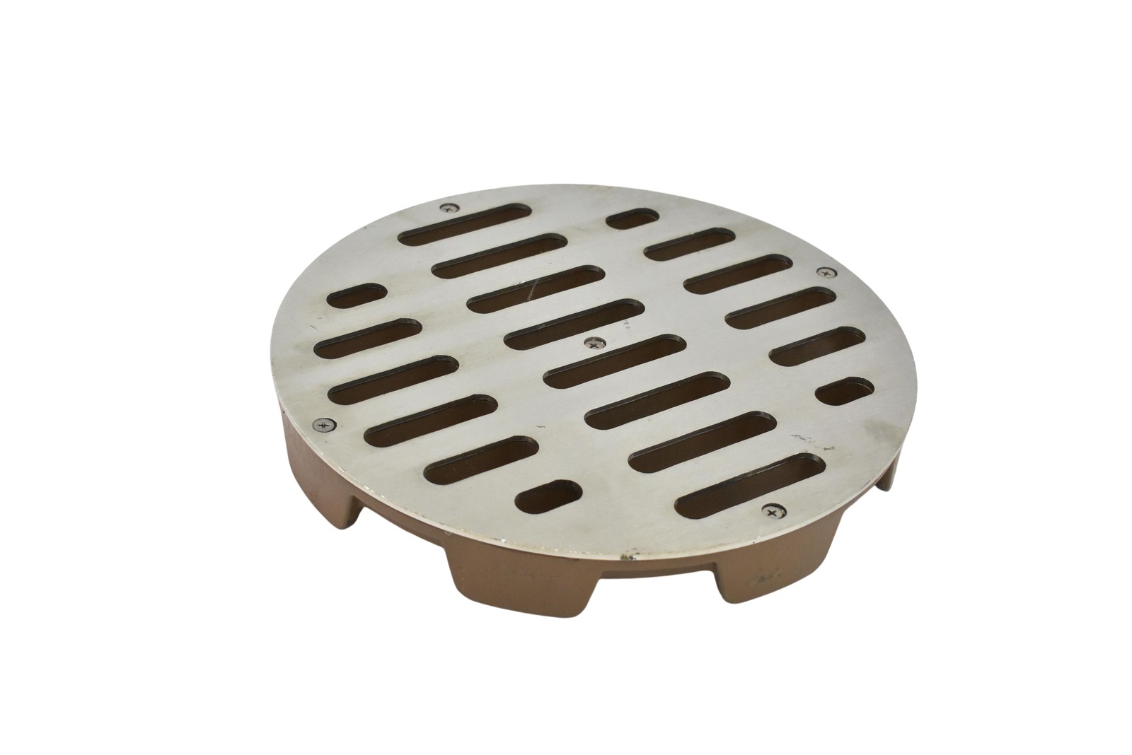 Round Floor Drain Grate Cover Cast Iron Base Stainless Slotted Heavy Duty 10.75"