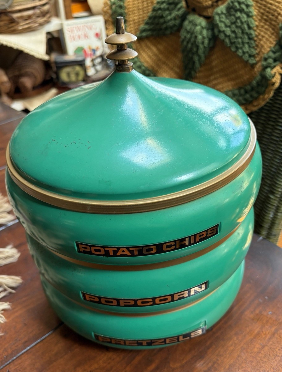 Vntg MCM Green Footed Stack Snack Canister Set Retro Lincoln