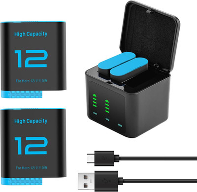 2er Pack 2580mAh Ersatz Akkus für GoPro Hero 12/11/10/9 mit 3-Kanal Ty