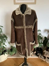 Vintage Brown Sheepskin Shearling Coat Jacket Leather Heavy Duffel Leathermaster