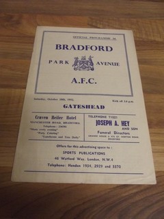 BRADFORD PARK AVENUE v GATESHEAD DIVISION THREE PROGRAMME 1952 53