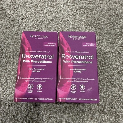 2 Pac Reserveage Resveratrol 500mg with Pterostilbene 60 Vegan Capsule ...