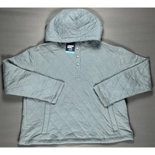 Lands End Quilted Hoodie Women s L Gray Quarter Snap Pullover Relaxed NWT