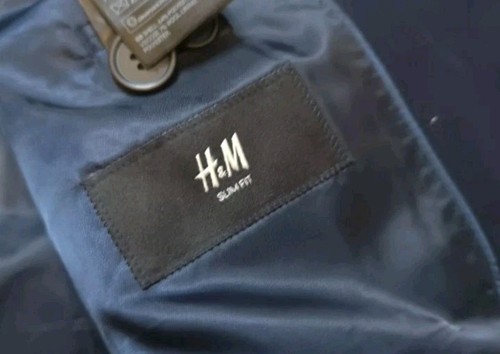H&M Blazer Mens 46 Blue Slim Fit Sport Coat 2 Button New Regular Jacket Business - Picture 3 of 10