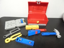 Vintage 1991 Fisher Price 77163 Red Plastic Tool Box Pretend Play W/ Tools