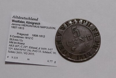     DEUTSCHLAND WESTFALEN NAPOLEON 5 RAPPEN 1812 C B79 #5957