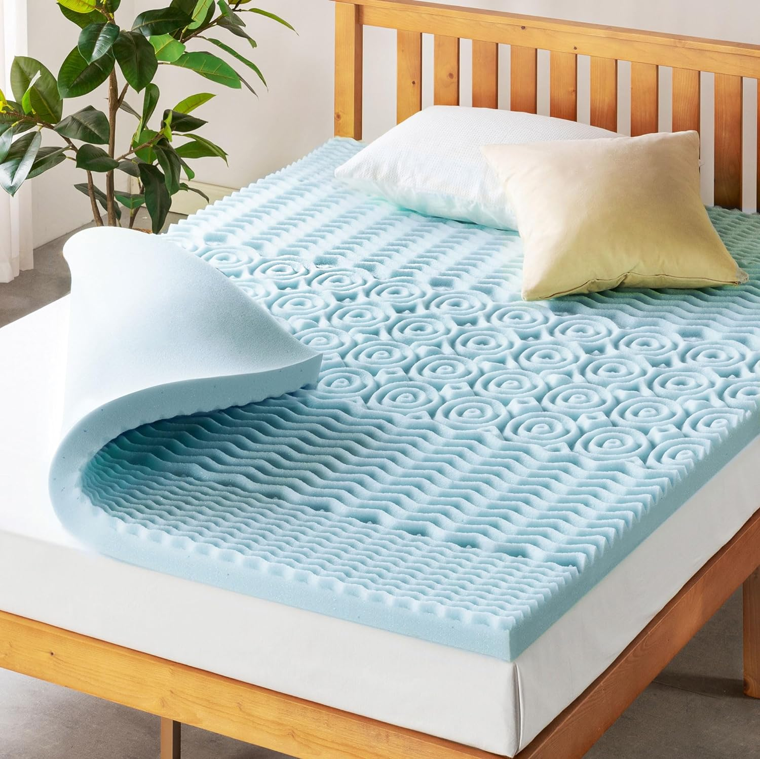 3 Inch 5-Zone Memory Foam Mattress Topper, Cooling Gel Infusion, Queen, Blue