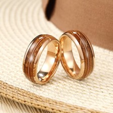 8mm Whisky Barrel Wood Metal Ring Mens Wedding Engagement Guitar String Ring