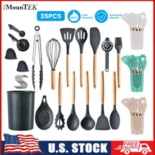 35pcs Kitchen Cooking Utensil Set Non-Stick Silicone Spatula with Wooden Handle