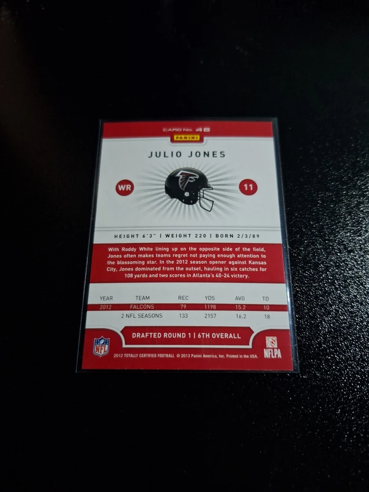 2012 TOTALLY CERTIFIED PLATINUM RED SP #46 JULIO JONES ATLANTA FALCONS NRMT-MT!! - Image 2 of 2