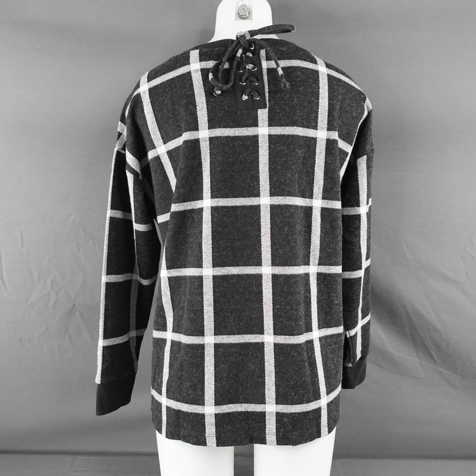 Liz Claiborne Womens Sweater Large Gray Check Preppy Minimal Cozy Softgirl Twee - Image 4 of 4