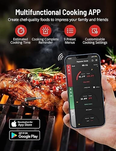 Meat Thermometer Wireless Paris Rhone 263ft Smart Meat Thermometer - BROWN