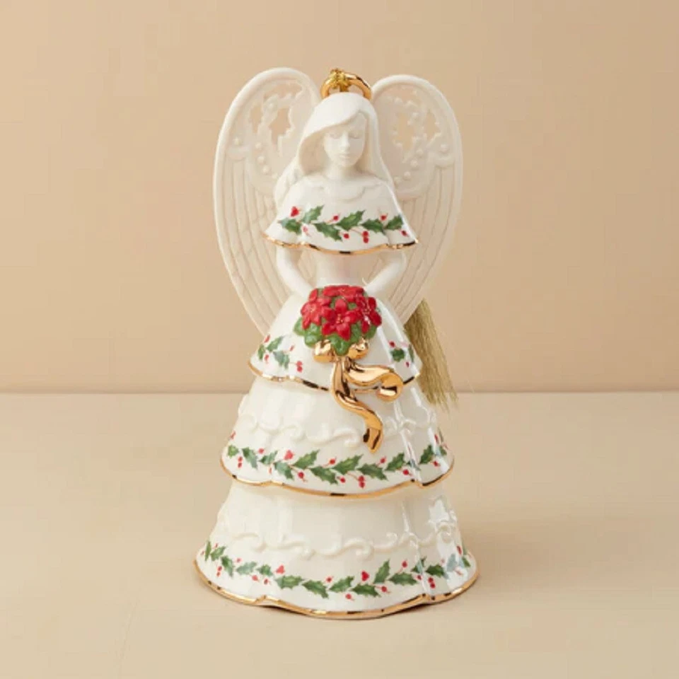 Lenox Fine China HOLIDAY Angel Bell Holding Flowers Ornament - N/O