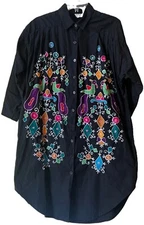 Go Softly Tunic Dress Cover Up Colorful Tropical Embroidered  Sz Small (runs big